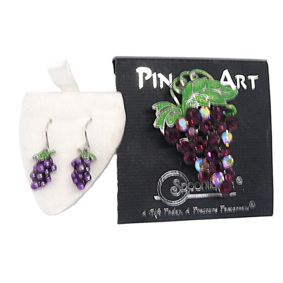 Spoonikins Pin Art Grape Brooch & Earrings Set Vintage-Inspired Jewelry Intricat - Picture 2 of 2